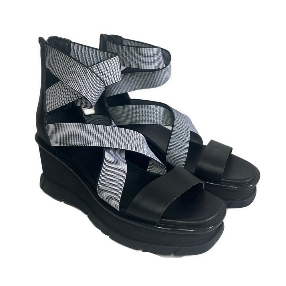 Sorel Black and Gray Platform Sandal Wedge